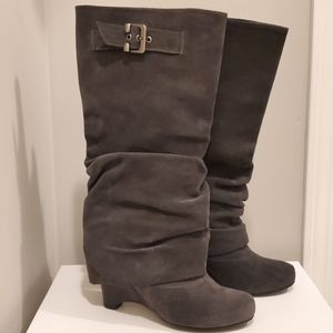Naughty Monkey Dark Gray Suede Slouchy Tall Boots